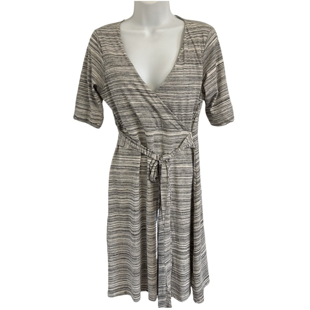Toad&Co Imogene Wrap Knit Dress Gray White Quiet Luxury Business Casual Size M